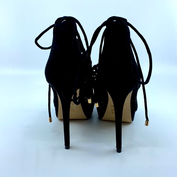 Black Dye-cut Aldo Platform Stilettos.  Lace up ankle.  Faux suede.  Worn once. - Picture 3 of 12